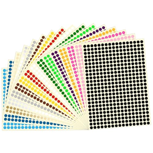 TSUOUKL 6528 Stück Bunte Klebepunkte Selbstklebende Aufkleber 16 Blätter 6 mm Runde Punktaufkleber Farbcodepunkte Aufkleber Kleine Dot Aufkleber für Kalender Planer Basteln Papier DIY geschenk von TSUOUKL