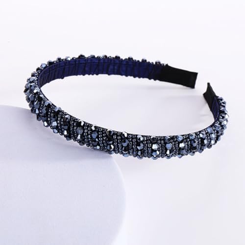 TSUOUKL Haarreif für Damen mit Kristallperlen Stirnband Haarschmuck Haarreifen Dunkelblau Glitzer Stirnbänder für Mädchen Niedliche Glitzernde Breite Dicke Stirnbänder Bling Rutschfestes von TSUOUKL