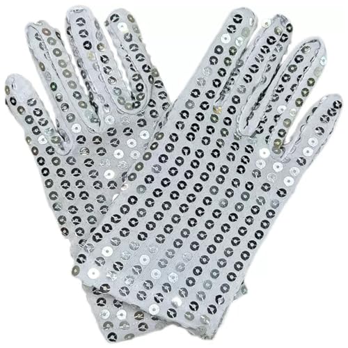 TSUOUKL Pailletten Handschuhe Glitzer Silber Strass für Damen Performance Tanz Glitzer Handschuhe Kostüm Party Accessoires Modisch Halloween Kostüm Pailletten von TSUOUKL