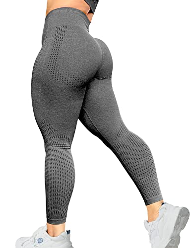 TSUTAYA Nahtlose Workout-Leggings für Damen, Bauchkontrolle, hohe Taille, Po, Lifting, Fitnessstudio, Yogahose, Grau, Größe XL, GRAU, X-Groß von TSUTAYA