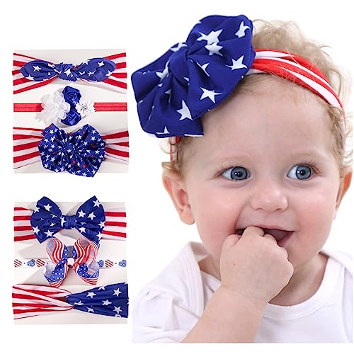 TSWRK 6 PCS Baby Stirnband Kinder Amerikanischer Unabhängigkeitstag Stirnbänder Mädchen Turban Haarwickel Haarbänder Head Wraps Bands für Baby Kinder Neugeborene von TSWRK