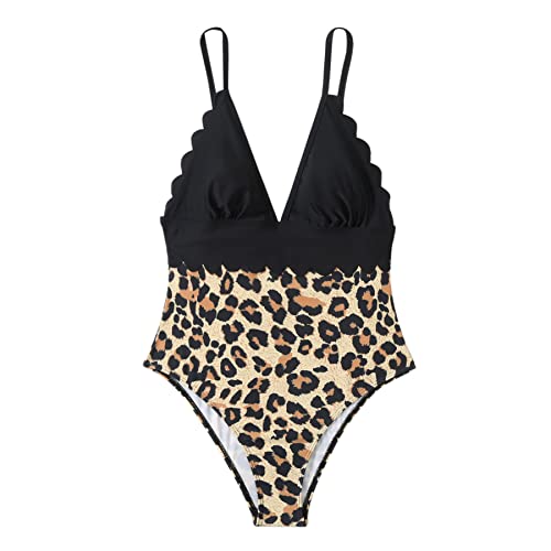 TSWRK Badeanzug Damen Bademode sonnendurchlässige Leopard Push Up Beachwear Einteiliger Swimsuits Strandkleidung, Leopard Schwarz von TSWRK