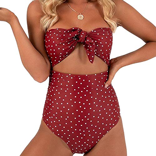 TSWRK Damen Bikini Set Einteiler Badeanzug Hohl Badebekleidung Hoch Waist Beachwear Einfarbig Punkte Stil von TSWRK