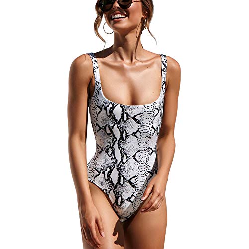 TSWRK Damen Bikini Set Einteiler Badeanzug Rückenfrei Bandeau Leopard & Schlange Badebekleidung U-Ausschnitt Beachwear von TSWRK