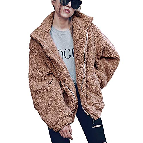 TSWRK Damen Jacke Teddyfleece Damenjacke Warm Mantel Sweatshirt mit Tasche Herbst Winter von TSWRK