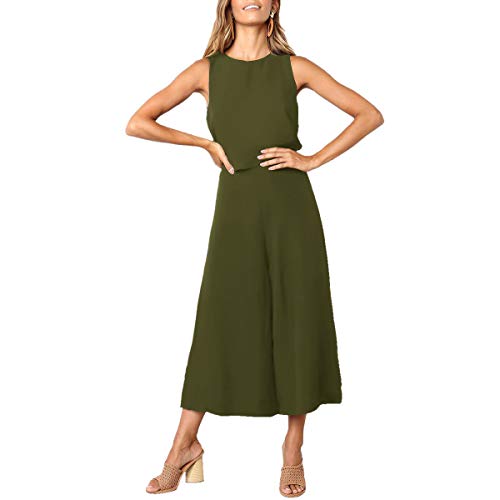 TSWRK Damen Jumpsuit Elegant Overall O-Hals Lang Weites Bein Romper Ärmellos Playsuit von TSWRK