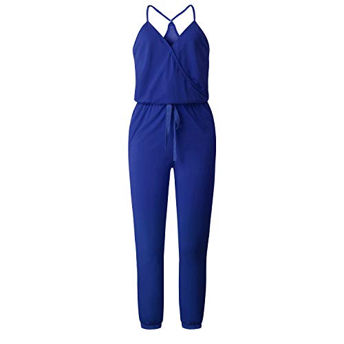 TSWRK Damen Jumpsuit Lang V-Ausschnitt Overall Sommer Ärmellos Hosenanzug Träger Playsuit Elegant Romper von TSWRK