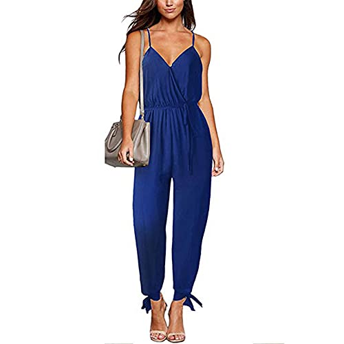 TSWRK Damen Jumpsuit V Ausschnitt Overall Blumen Ärmellos Playsuit Split Hosenanzug Romper Sommer von TSWRK