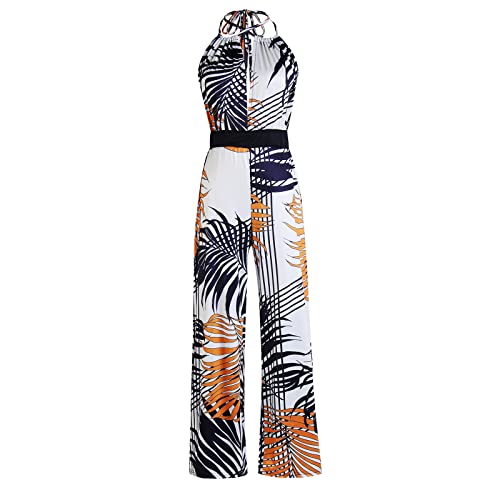 TSWRK Damen Jumpsuit V Ausschnitt Overall Blumendruck Ärmellos rückenfrei hohe Taille Playsuit Split Hosenanzug Romper Sommer von TSWRK
