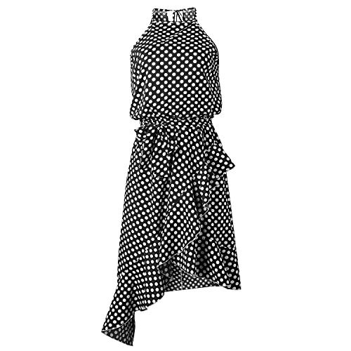 TSWRK Damen Sommerkleid Punktes Kleid Ärmellos Partykleid Wickelkleider mit Gürtel von TSWRK