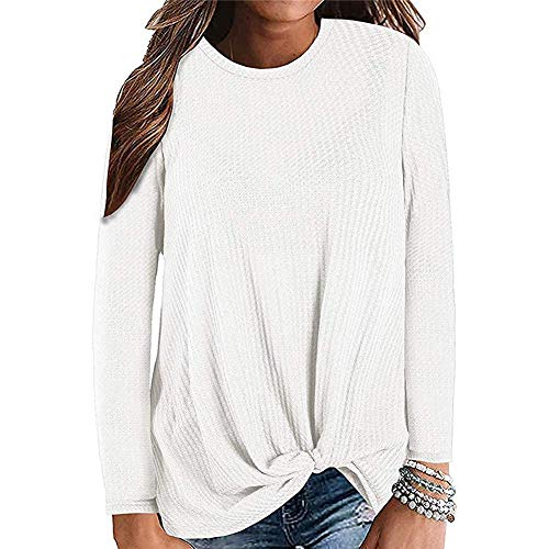 TSWRK Damen T-Shirt Tops Langarm-Top O-Hals Waffel Oberteile vorne Knote Casual Bluse von TSWRK