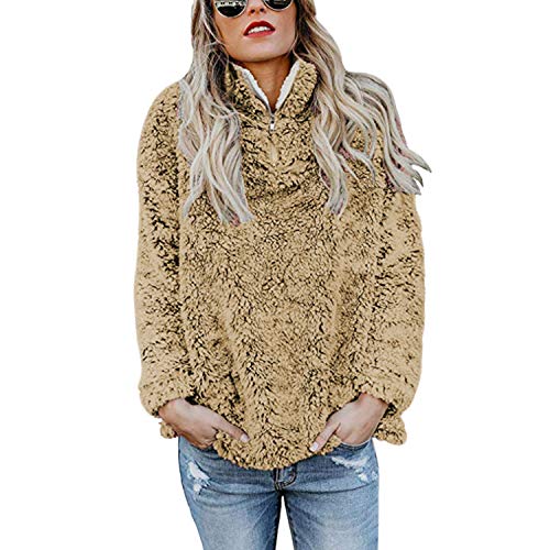 TSWRK Damen Winter Sweatshirt Pullover Teddy-Fleece Stehkragen Langarm Oversize Hoodie Einfarbig Warm von TSWRK