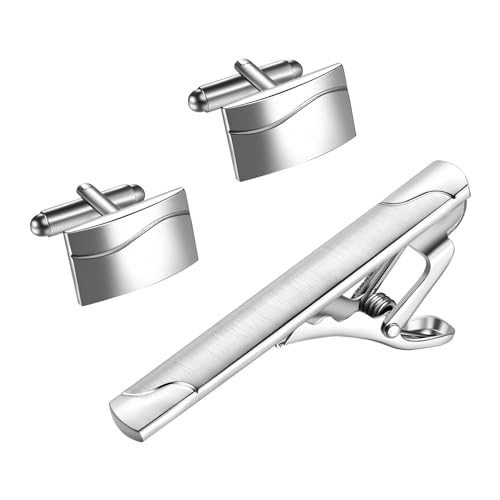 TSWRK Herren Krawattenklammern Manschettenknöpfe Set: Personalisierte Gravur Kupfer Krawattenclip Cufflinks Silber Elegantes Accessoire für das perfekte Outfit von TSWRK