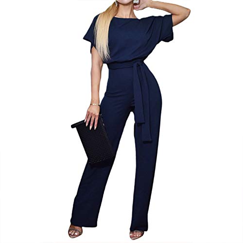 TSWRK Jumpsuit Damen Elegant Sommer Kurze Ärmel Playsuit Strand Höschen Overall Lang Romper von TSWRK