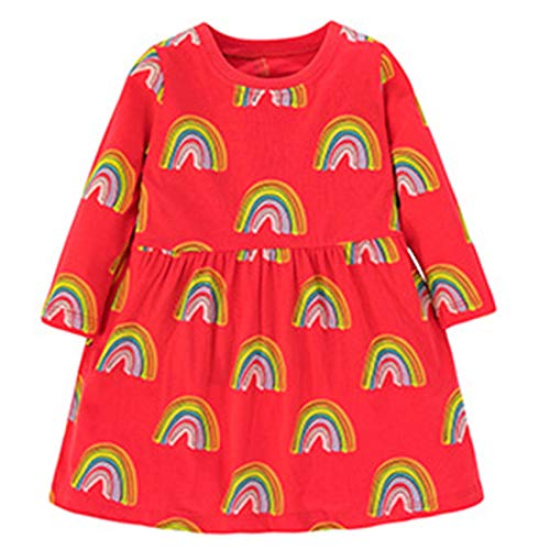 TSWRK Kleider Mädchen A-Linie Kleid Regenbogen Print Prinzessinkleid Langarmkleid für 3-7Jahre von TSWRK