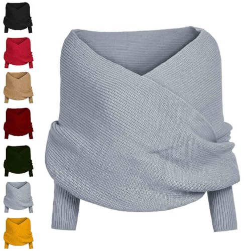 TSYIDUI Gestrickte Schal Mit äRmeln Strick,Gestrickter Zopfschal,Zopfmuster-Umhang Bolero FüR Damen,Pullover-Schal Mit äRmeln,Gestrickter Schal,Gestrickter Wickel (grau) von TSYIDUI