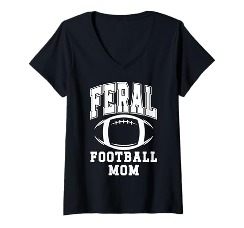 Damen Feral Football Mom,Loud Proud Cheer Mom Football Mama Sports T-Shirt mit V-Ausschnitt von TShirt Football Mom Shirts,Football Mama T Shirt