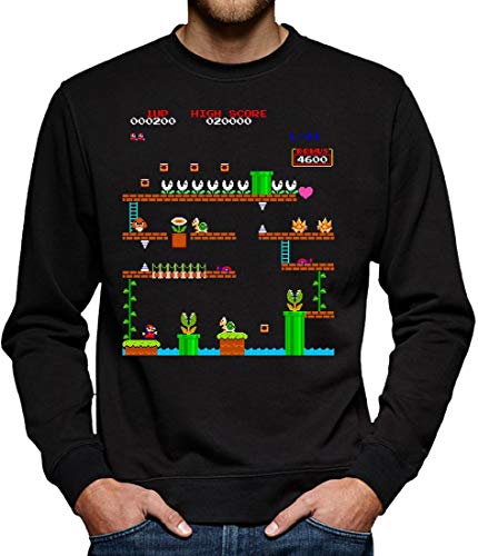 Retro Mario 1UP Sweatshirt Pullover Herren L Schwarz von TShirt-People