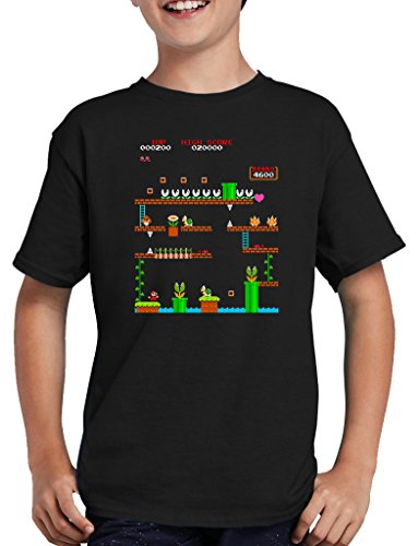 Retro Mario 1UP T-Shirt Kinder 134/146 Schwarz von TShirt-People