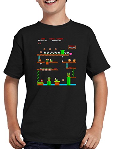 Retro Mario 1UP T-Shirt Kinder 152/164 Schwarz von TShirt-People