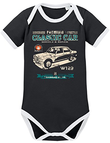 TSP Oldtimer Typ W123 Youngtimer Benz Kontrast Baby Body 86 92 Schwarz von TShirt-People