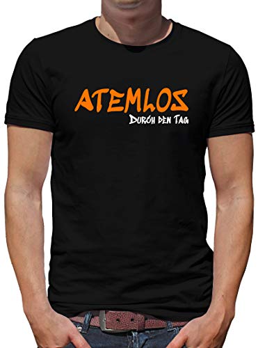 TShirt-People Atemlos - durch den Tag T-Shirt Herren Sprüche Lustig L Schwarz von TShirt-People