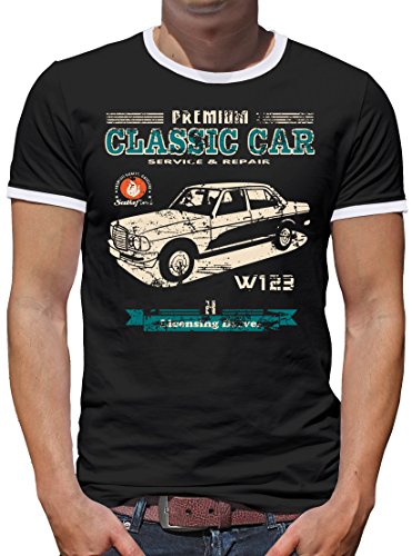 TShirt-People Oldtimer Typ W123 Youngtimer Benz Kontrast T-Shirt Herren XL Schwarz von TShirt-People