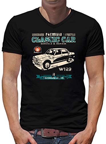 TShirt-People Oldtimer Typ W123 Youngtimer Benz V-Kragen T-Shirt Herren L Schwarz von TShirt-People