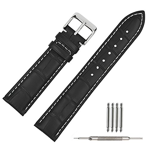 22mm WEICHES KALBSLEDER UHRENARMBAND UHRBAND UHRENBAND UHRENARMBÄNDER UHRARMBAND SCHWARZ SILBERFARBENDE DORNSCHLIEßE INKL. MYLEDERSHOP MONTAGEANLEITUNG von TStrap