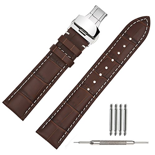 TStrap Uhrenarmband 21mm Leder - Armband Schwarz Herren - Lederarmband Uhrenband mit Edelstahl Faltschließe Faltschliesse - 18mm 19mm 21mm 22mm von TStrap