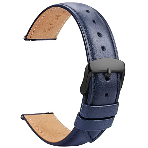 TStrap Leder Uhrenarmbänder 14mm - Ersatz Weich Blau Schnellverschluss Uhrenarmband - Smartwatch Armband für Herren Damen - Sportarmband mit Dornschließe - 16mm 18mm 19mm 20mm 21mm 22mm 23mm 24mm von TStrap