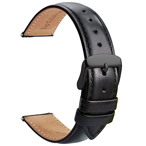 TStrap Leder Uhrenarmbänder 14mm - Ersatz Weich Schwarz Schnellverschluss Uhrenarmband - Smartwatch Armband für Herren Damen - Sportarmband mit Dornschließe - 16mm 18mm 19mm 20mm 21mm 22mm 23mm 24mm von TStrap