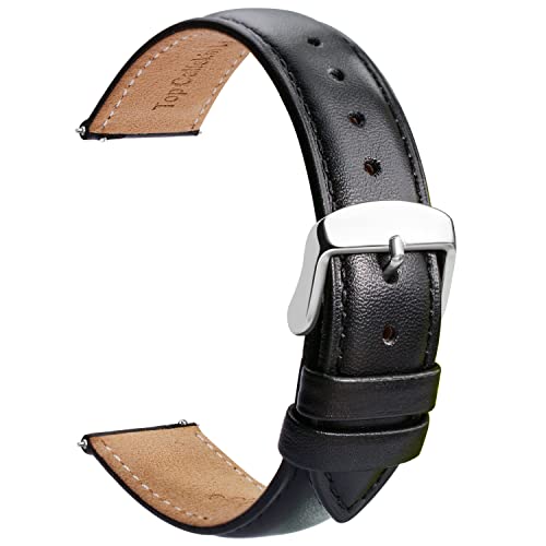 TStrap Leder Uhrenarmbänder 14mm - Ersatz Weich Schwarz Schnellverschluss Uhrenarmband - Smartwatch Armband für Herren Damen - Sportarmband mit Dornschließe - 16mm 18mm 19mm 20mm 21mm 22mm 23mm 24mm von TStrap