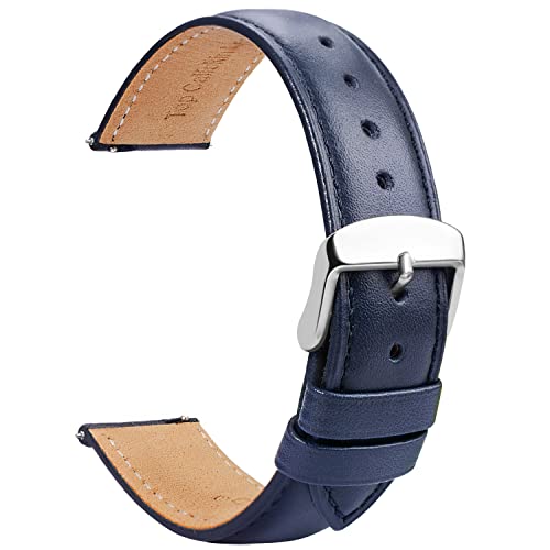 TStrap Leder Uhrenarmbänder 16mm - Ersatz Weich Blau Schnellverschluss Uhrenarmband - Smartwatch Armband für Herren Damen - Sportarmband mit Dornschließe - 14mm 18mm 19mm 20mm 21mm 22mm 23mm 24mm von TStrap