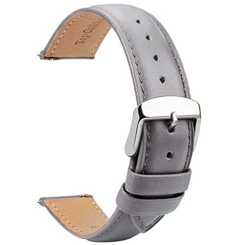 TStrap Leder Uhrenarmbänder 18mm - Ersatz Weich Grau Schnellverschluss Uhrenarmband - Smartwatch Armband für Herren Damen - Sportarmband mit Dornschließe - 14mm 16mm 19mm 20mm 21mm 22mm 23mm 24mm von TStrap