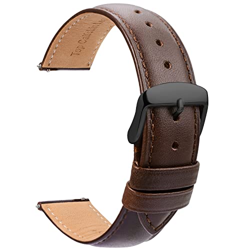 TStrap Leder Uhrenarmbänder 23mm - Ersatz Weich Braun Schnellverschluss Uhrenarmband - Smartwatch Armband für Herren Damen - Sportarmband mit Dornschließe - 14mm 16mm 18mm 19mm 20mm 21mm 22mm 24mm von TStrap