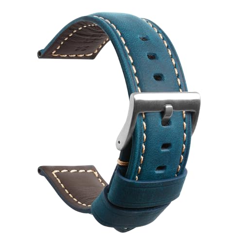 TStrap Uhrenarmband 20mm Leder für Herren - Blau Lederarmband Uhren Ersatz - Vintage Weich Echtleder Uhrband Ersatzarmband Uhr - Leather Watch Strap Band for Men - 20mm 22mm 24mm von TStrap