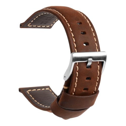 TStrap Uhrenarmband 24mm Leder für Herren - Dunkelbraun Lederarmband Uhren Ersatz - Vintage Weich Echtleder Uhrband Ersatzarmband Uhr - Leather Watch Strap Band for Men - 20mm 22mm 24mm von TStrap