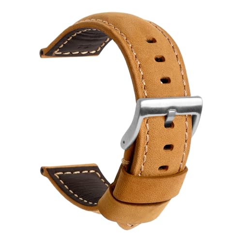 TStrap Uhrenarmband 24mm Leder für Herren - Braun Lederarmband Uhren Ersatz - Vintage Weich Echtleder Uhrband Ersatzarmband Uhr - Leather Watch Strap Band for Men - 20mm 22mm 24mm von TStrap