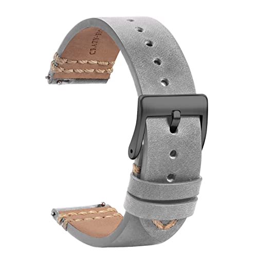 TStrap Leder Uhrenarmband 18mm - Weich Grau Quick Release Uhrenarmbänder Ersatz - Sport Uhrenarmband für Herren Damen - Smartwatches Armband mit Schwarz Schließe - 19mm 20mm 21mm 22mm TStrap Leder Uhrenarmband 18mm - Weich Grau Quick Release Uhrenarmbänder Ersatz - Sport Uhrenarmband für Herren Damen - Smartwatches Armband mit Schwarz Schließe - 19mm 20mm 21mm 22mm von TStrap