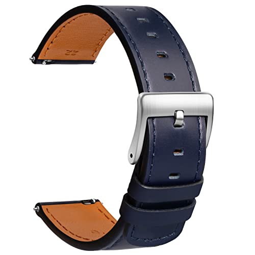 TStrap Leder Uhrenarmband 21mm - Weich Blau Quick Release Uhrenarmbänder Ersatz Schnellverschluss - Sport Uhrenarmband für Herren Damen - Smartwatches Armband Haspe Schließe - 18mm 19mm 20mm 22mm von TStrap