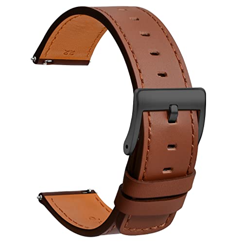 TStrap Leder Uhrenarmband 22mm - Weich Braun Quick Release Uhrenarmbänder Ersatz Schnellverschluss - Sport Uhrenarmband für Herren Damen - Smartwatches Armband Haspe Schließe - 18mm 19mm 20mm 21mm von TStrap