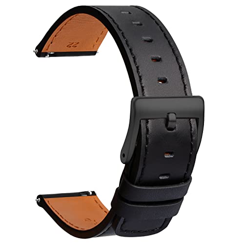 TStrap Leder Uhrenarmband 20mm - Weich Schwarz Quick Release Uhrenarmbänder Ersatz Schnellverschluss - Sport Uhrenarmband für Herren Damen - Smartwatches Armband Haspe Schließe - 18mm 19mm 21mm 22mm von TStrap