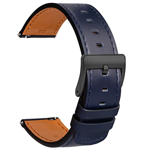 TStrap Leder Uhrenarmband 22mm - Weich Blau Quick Release Uhrenarmbänder Ersatz Schnellverschluss - Sport Uhrenarmband für Herren Damen - Smartwatches Armband Haspe Schließe - 18mm 19mm 20mm 21mm von TStrap