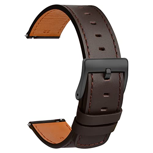 TStrap Leder Uhrenarmband 22mm - Weich Braun Quick Release Uhrenarmbänder Ersatz Schnellverschluss - Sport Uhrenarmband für Herren Damen - Smartwatches Armband Haspe Schließe - 18mm 19mm 20mm 21mm von TStrap