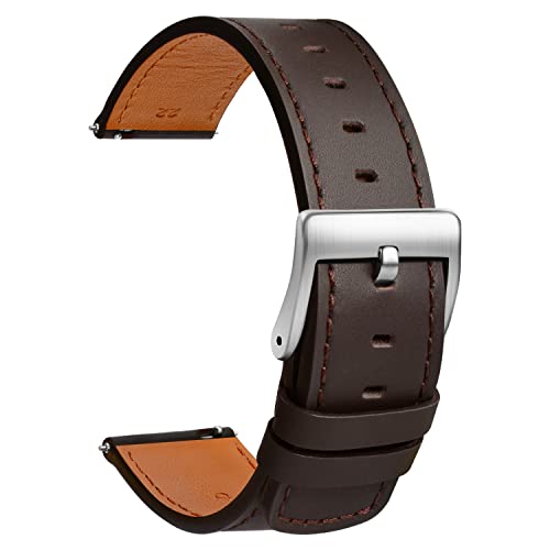 TStrap Leder Uhrenarmband 20mm - Weich Braun Quick Release Uhrenarmbänder Ersatz Schnellverschluss - Sport Uhrenarmband für Herren Damen - Smartwatches Armband Haspe Schließe - 18mm 19mm 21mm 22mm von TStrap