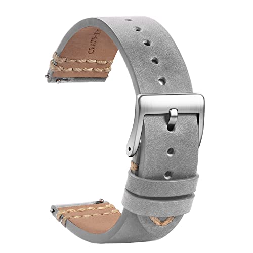 TStrap Leder Uhrenarmband 21mm - Weich Grau Quick Release Uhrenarmbänder Ersatz - Sport Uhrenarmband für Herren Damen - Smartwatches Armband mit Silber Schließe - 18mm 19mm 20mm 22mm TStrap Leder Uhrenarmband 21mm - Weich Grau Quick Release Uhrenarmbänder Ersatz - Sport Uhrenarmband für Herren Damen - Smartwatches Armband mit Silber Schließe - 18mm 19mm 20mm 22mm von TStrap