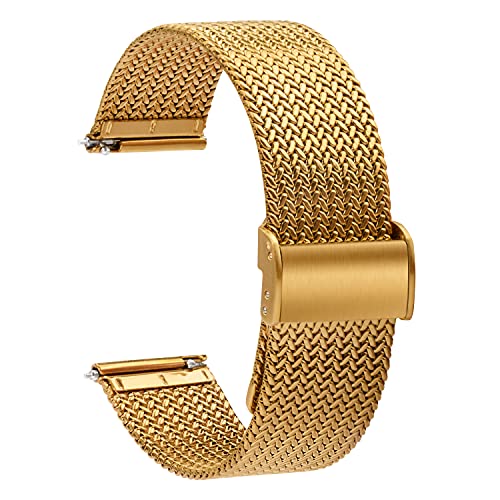 TStrap Mesh Uhrenarmband Metall 16mm - Schnellverschluss Ersatz Uhrenarmbänder für Herren Damen - Mailänder Smartwatch Armband aus Edelstahl Golden - 16mm 18mm 20mm 22mm von TStrap