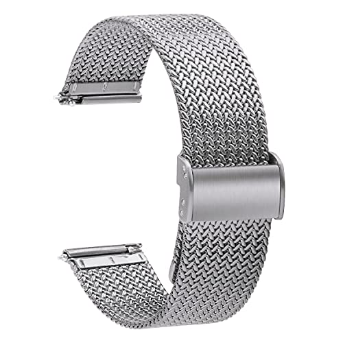 TStrap Mesh Uhrenarmband Metall 16mm - Schnellverschluss Ersatz Uhrenarmbänder für Herren Damen - Mailänder Smartwatch Armband aus Edelstahl Silber - 16mm 18mm 20mm 22mm von TStrap
