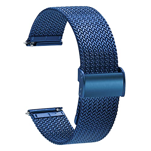 TStrap Mesh Uhrenarmband Metall 18mm - Schnellverschluss Ersatz Uhrenarmbänder für Herren Damen - Mailänder Smartwatch Armband aus Edelstahl Blau - 16mm 18mm 20mm 22mm von TStrap